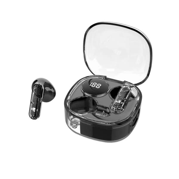 MAX20 Sorte Gennemsigtige Trådløse Bluetooth Høretelefoner med Digitalt Display Opladningsetui, In-Ear Design