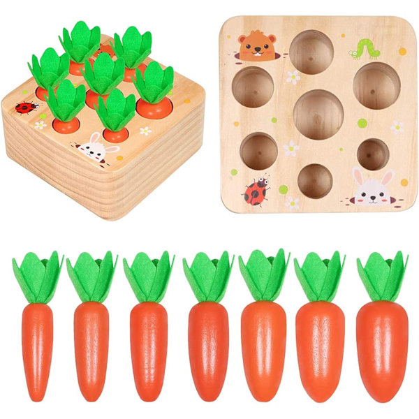 Trä Montessori leksak, morotsleksak, trä sorteringsspel för