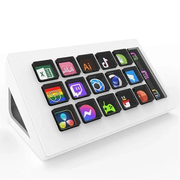 Til StreamDeck Visuelt Tastatur LCD-knap 15 Taster Live Indholdsskabelse Controller Brugerdefineret Knap til Windows/IOS (Hvid)
