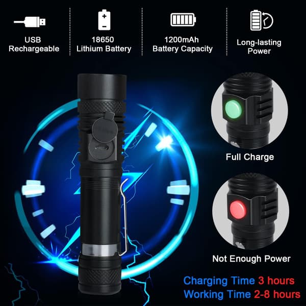 Taskulamppu, 1000 lumenia USB ladattava LED-taskulamppu, 4