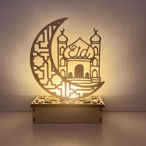 Trä LED-lampa Ramadan Dekoration Bärbar Eid Ramadan LED