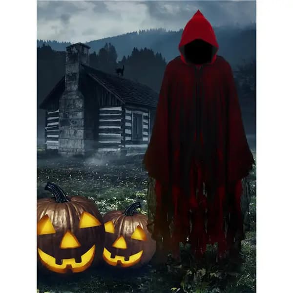 Halloween zombie rollespil middelalderkappe, lang hat, stor slæbekappe Halloween scene kostume rød red