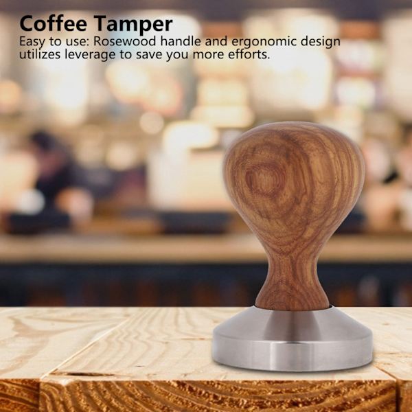 Praktisk kaffepress i rosenträ med platt bas för espressopulver
