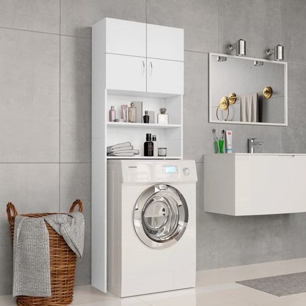 vidaXL Tvättmaskinsskåp vit 64x25,5x190 cm konstruerat trä Vit