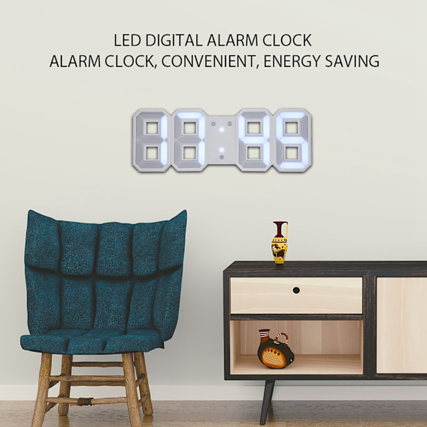 Multifunktionell stor 3D LED digital väggklocka larm snooze