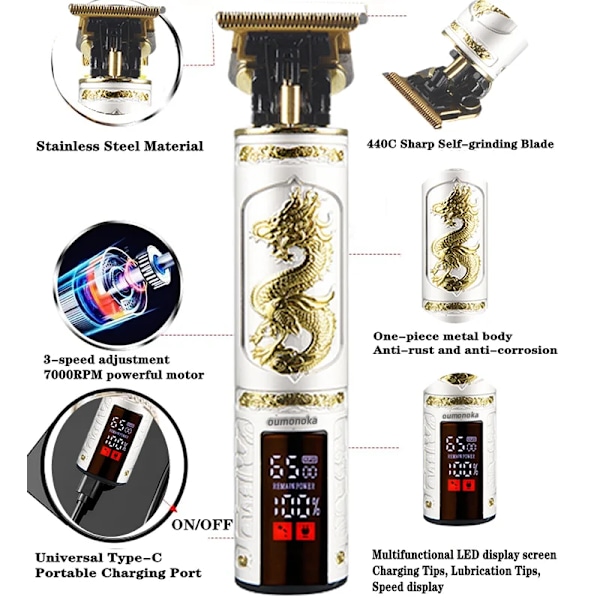 2024 Professionell elektrisk rakapparat för män Rakhyvel för män Gräsklippare Skäggtrimmer Barber Rakmaskin T9 Hårklippare Dropshipping Dragon iPhone 15 (25W)
