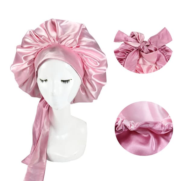 Kvinnor Satin Solid Sovhatt Nattmössa Hårvård Bonnet N