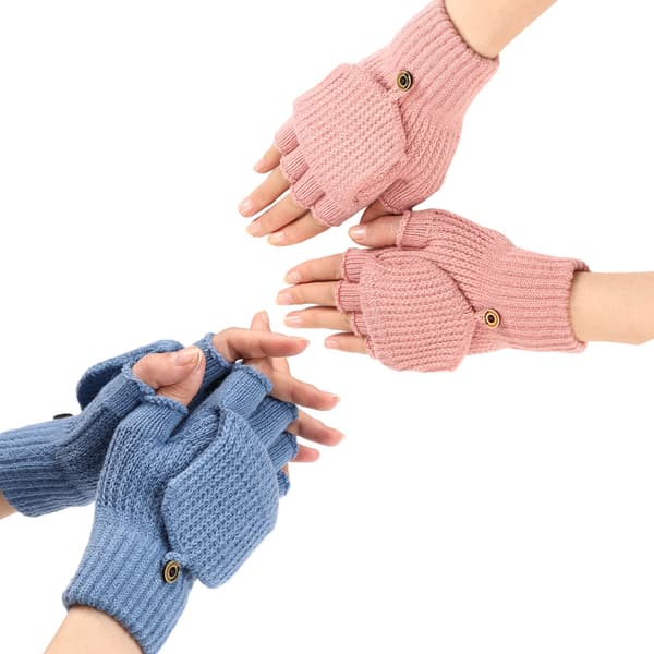 Vinterhandskar för damer, 2-pack Varma stickade konvertibla fingerlösa handskar för kvinnor, presenter med vanteöverdrag