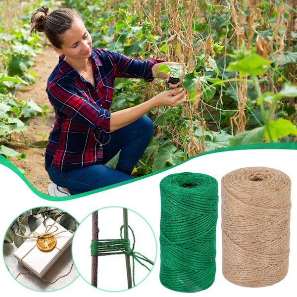 Garden Strong Naturlig Jute Tråd - 2,4 meter lång, 2 mm tjock för trädgårdsarbete, tomatklätterväxter, blomsterhantverk, presentinslagning, förpackning och