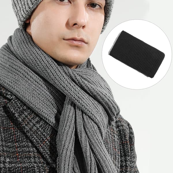 Stickad vintermössa och halsduk för barn, varm stickad mössa Scarf black
