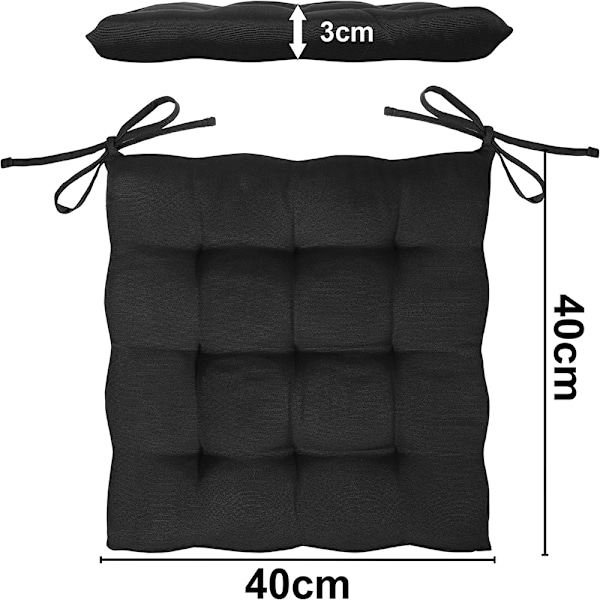Set med 4 stolsdynor med band storlek 40x40 cm fylld sittdyna, svart