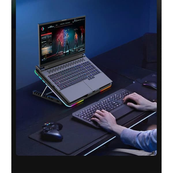 F5 RGB Laptopkøler 12-17 Tommer 6 Blæsere Dobbelt USB-interface Laptopstativ Lydløs Køleblæser (Symphony Edition)