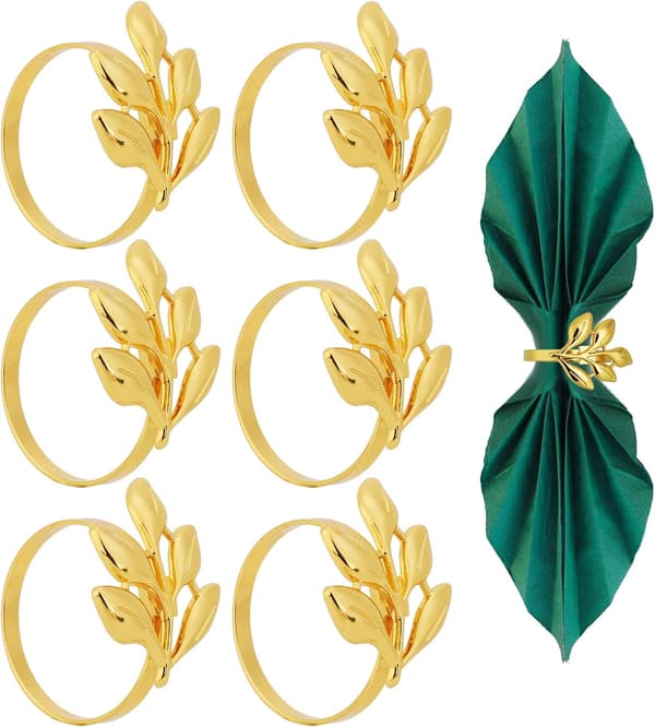 6 stk. bladservietringe, metalservietring servietholder serviet
