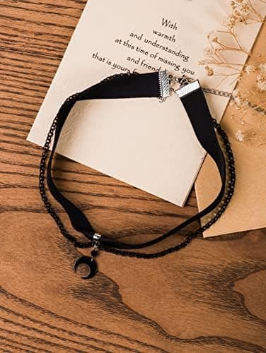 Gotisk Goth Måne Choker, Sort Halvmåne Choker, Måne Halskæde, Gotisk Choker, Goth Choker, Sort Choker, Sort Fløjl