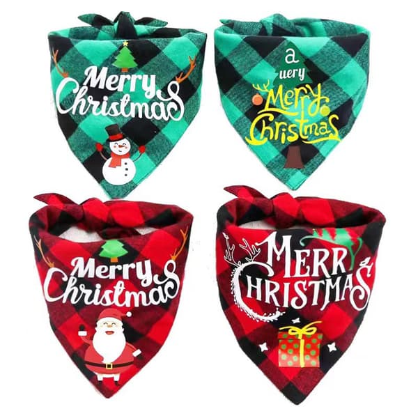 3-pack Gingham Jul husdjur tvättlapp dreglande hundhalsduk style4