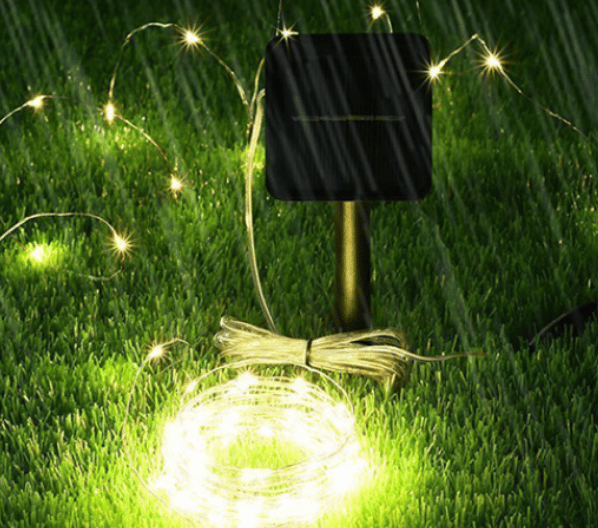 Vanntette 100 LED solcellelyslenker, varmhvit med 8 moduser,