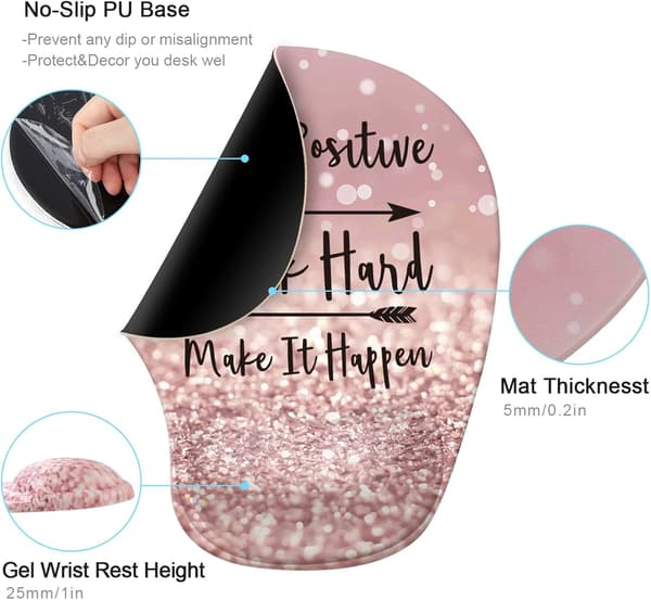 Musematte med håndleddstøtte, ergonomisk minnefoam håndleddstøtte, sklisikker gummiundersiden