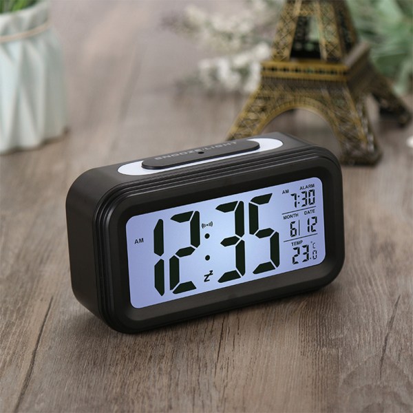 Väckarklocka, elektronisk digital morgonklocka med stor LCD