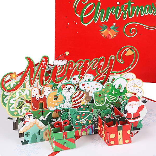 Merry Christmas Pop Up-kort, Handgjorda 3D Popup-gratulationskort, Gåva till jul eller helgdagar, Omslag - Inkluderar kuvert och notislapp Style 2