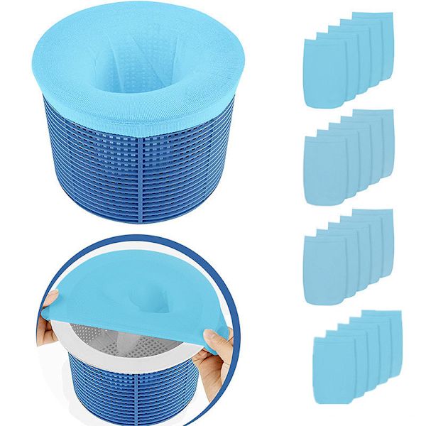 Pool Skimmer Filterstrømpe - Universal Pool Filterpose (Blå, Pakke med 20)