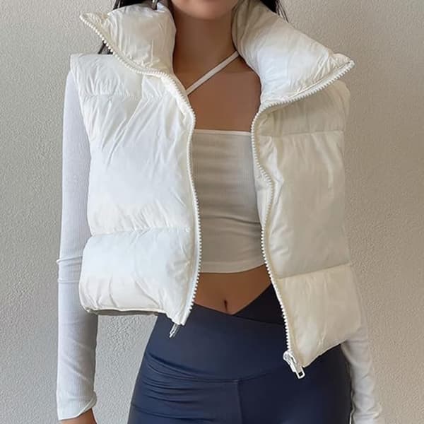 Vinterväst för damer, kort modell, lätt, ärmlös, varmt ytterplagg, vadderad väst (M)