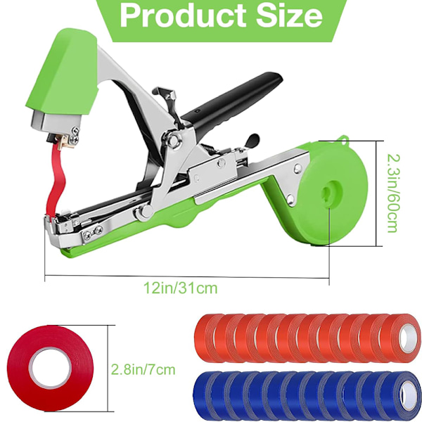 EINNENFFER Växtbindningsmaskin, Aluminium, Med tejp, Båge + reservblad, 20 rullar tejp, 1 låda spik, Lätt och ergonomisk, Grön