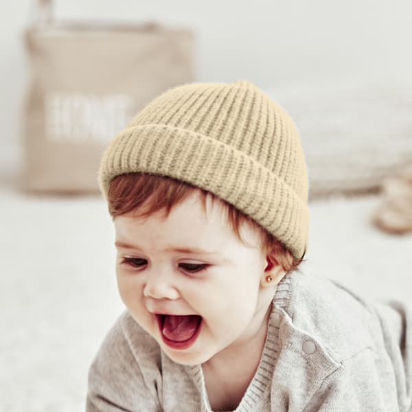 Baby höst vinter varm stickad mössa, barn ren färg akrylfibrer ullhatt