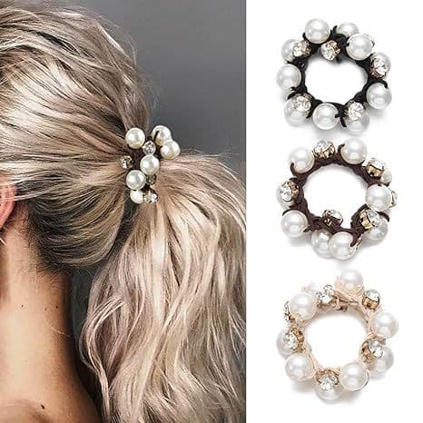 3 stk. perlehårstrikker Elastiske hårstrikker med krystallperler, store hårbånd, tøyelige håndlagde boho-hårtilbehør
