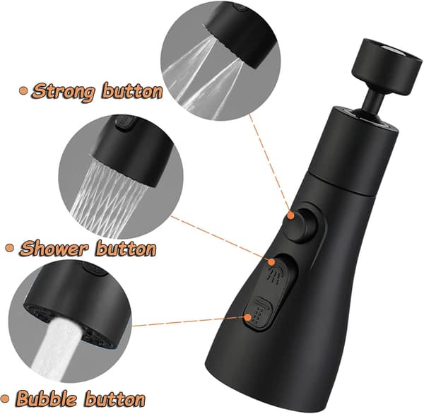 360° Køkkenhane Sprinkler, 3 Tilstande Køkkenvask Sprinkler Hane,
