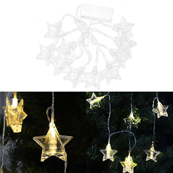 10 LED-stjärnklämma Ljus Dekorativ Lampa Sträng för Sovrum Bröllop Ceremoni Fest (Gul)