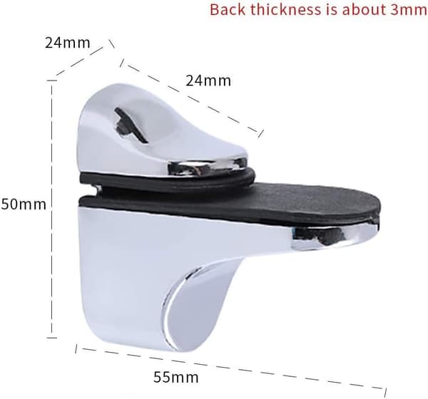 4 stk. glasshyllebrakett, solid sinklegering, justerbar glassklemme