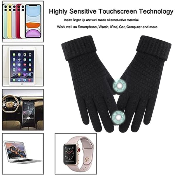 2 stk. vinter touch screen handsker strikkede handsker elastisk manchet vinter varme handsker black