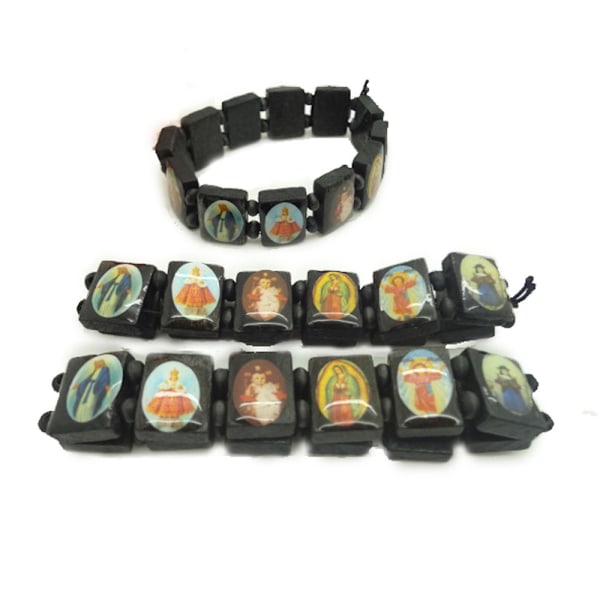 4 st Trä Jesus Jungfru Maria Armband Helgon Rosenkrans Stretchigt Trä Liten Panel Armband Religiösa Helgon Jesus Gåva, Stretch Hand Rosenkrans Armband