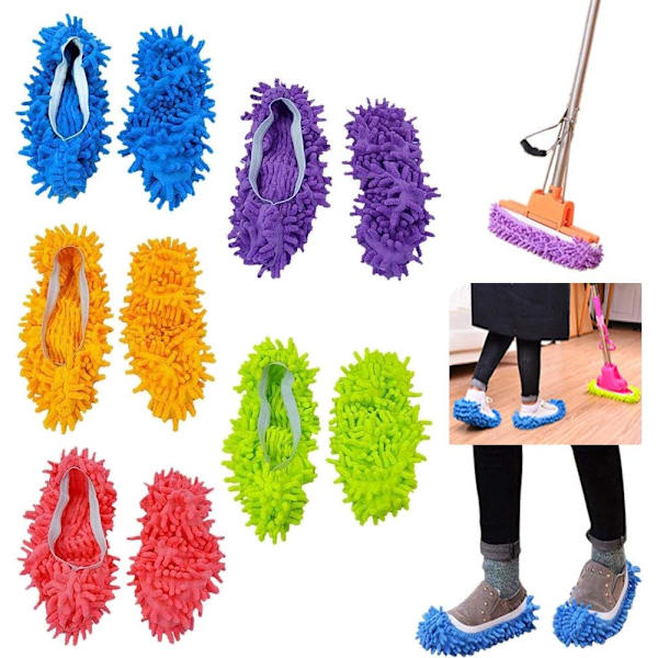 Moppesko, 5 par multifunktionelle mikrofiber støvmoppesko til rengøring