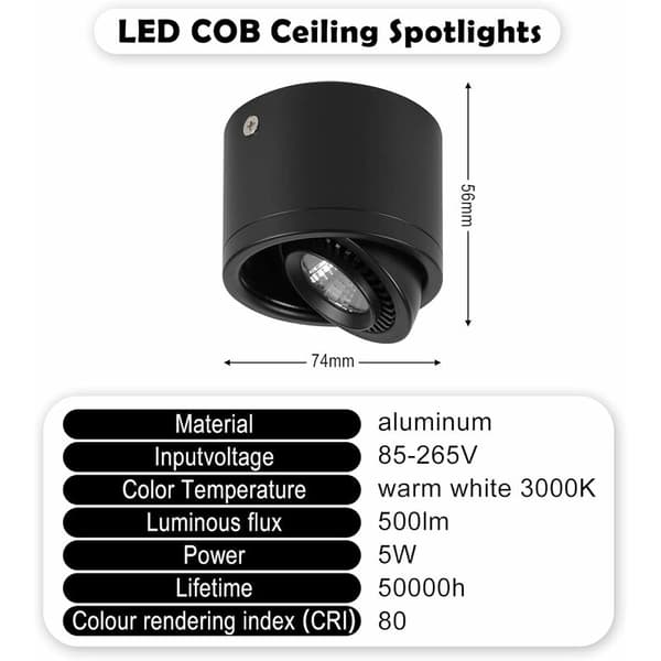 Loftlampe, LED Oritable spotlights, 5W 500lm 3000K varm hvid