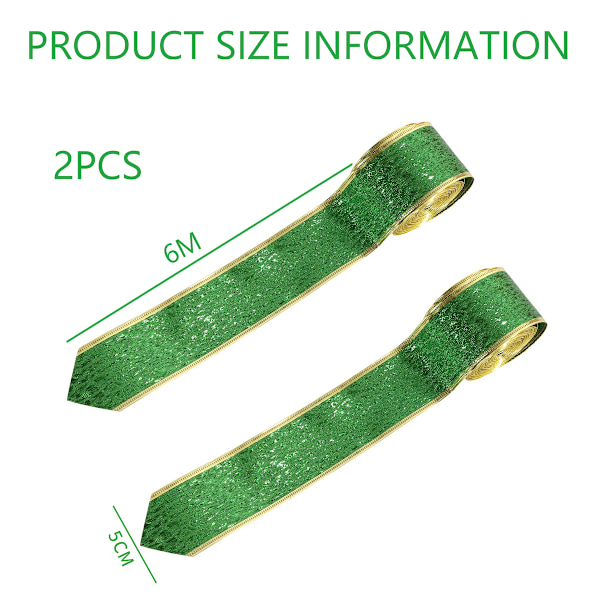 St Patrick's Day Green Glitter Wired Ribbon for Gift Wrapping,