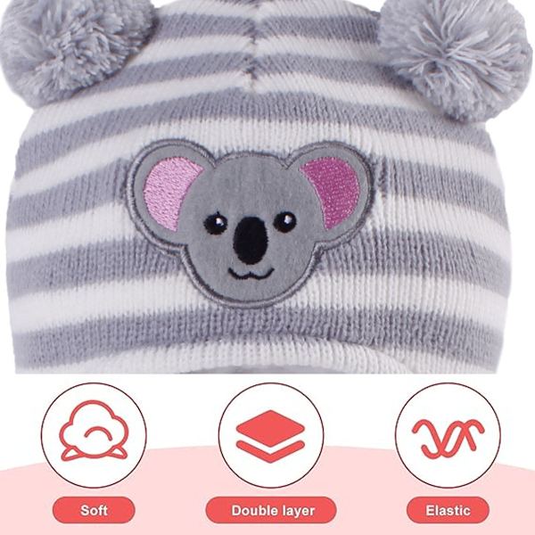 Cartoon baby Bear stickad mössa Vinter baby mössa för ung