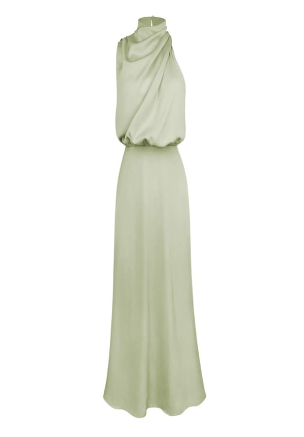 Elegante ærmeløse halterneck satin lange aftenkjoler til kvinder Light Green M