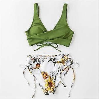 Dame Bikini Badedragt Front Kryds Snøre To Delt Badedragt Small(S grøn)