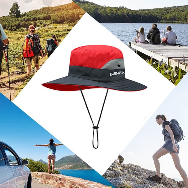 Solhatt for kvinner med hestehalehull, UV-beskyttelse, sammenleggbar, bred brem