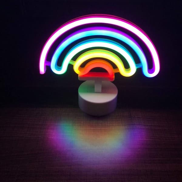 Regnbue Neon Skilt med Base, USB, Batterier til Soveværelses Dekoration, Pl
