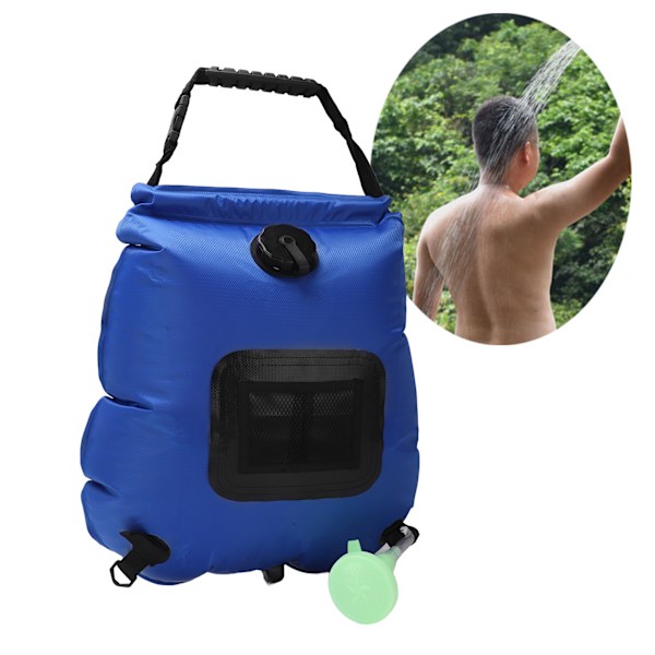 Solarduschväska för utomhusbruk, soluppvärmd campingduschväska med värmeabsorberande design, slitstarkt material, bärbar dusch för strand, simning och