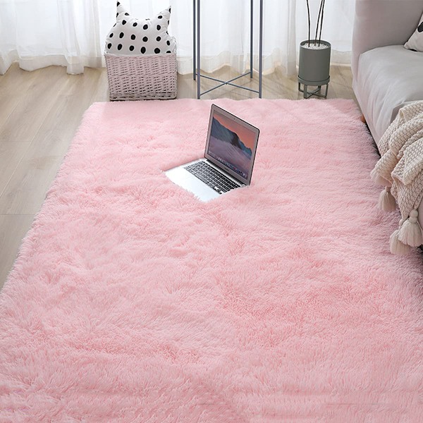 Mjuk Fluffig Matta, Halkfri Golvmatta för Vardagsrum, Mysig för Vintern (Rosa, 140 x 200 cm)