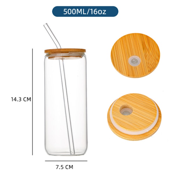 500 ml borosilikatglas, återanvändbar transparent iskaffe-kopp