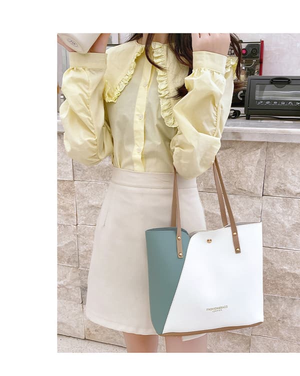 Fashion Tote Damväskor Shoppingväskor Trendiga Hundratals Mammaväskor (Blå)