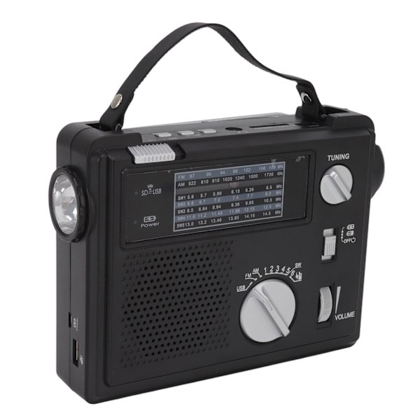 Handvevradio AM FM SW Multi Band LED Nödradio med MP3-uppspelning U-diskslagringskortplats