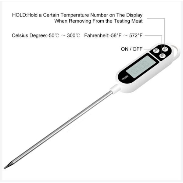 Digital kökstermometer Hushållstermometer Ugnstermometer Matlagningstermometer, lång sond, korrosionsskydd, °C/°F Omkopplingsbar för kök,