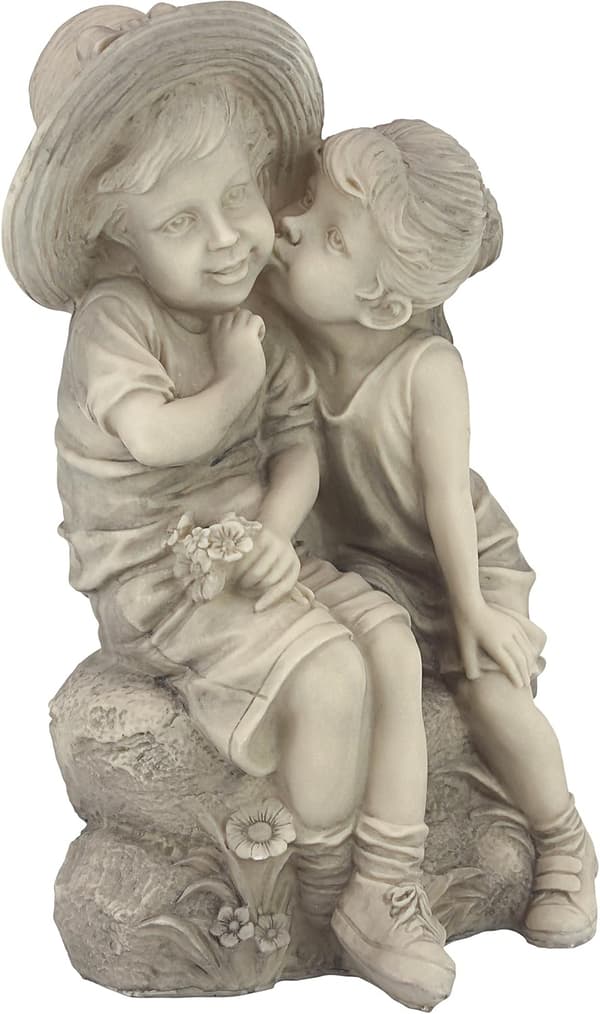 Lavere barn jente og gutt hageinnredningsstatue, 8,5*13*9cm, poly
