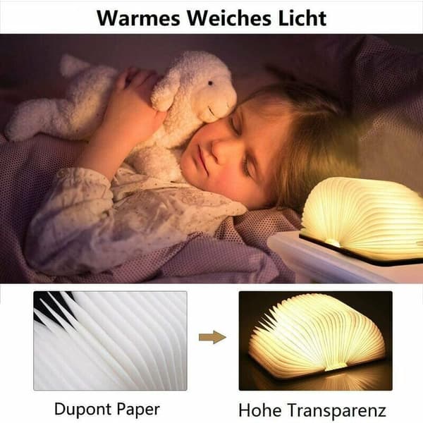 Treboklamp som brettes ut, dekorativ lampe/nattelys, USB-ladbart