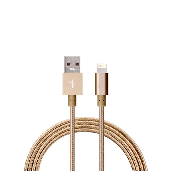 2M Kabel Lightning iPhone Laddare Nylon Quick Charge Guld